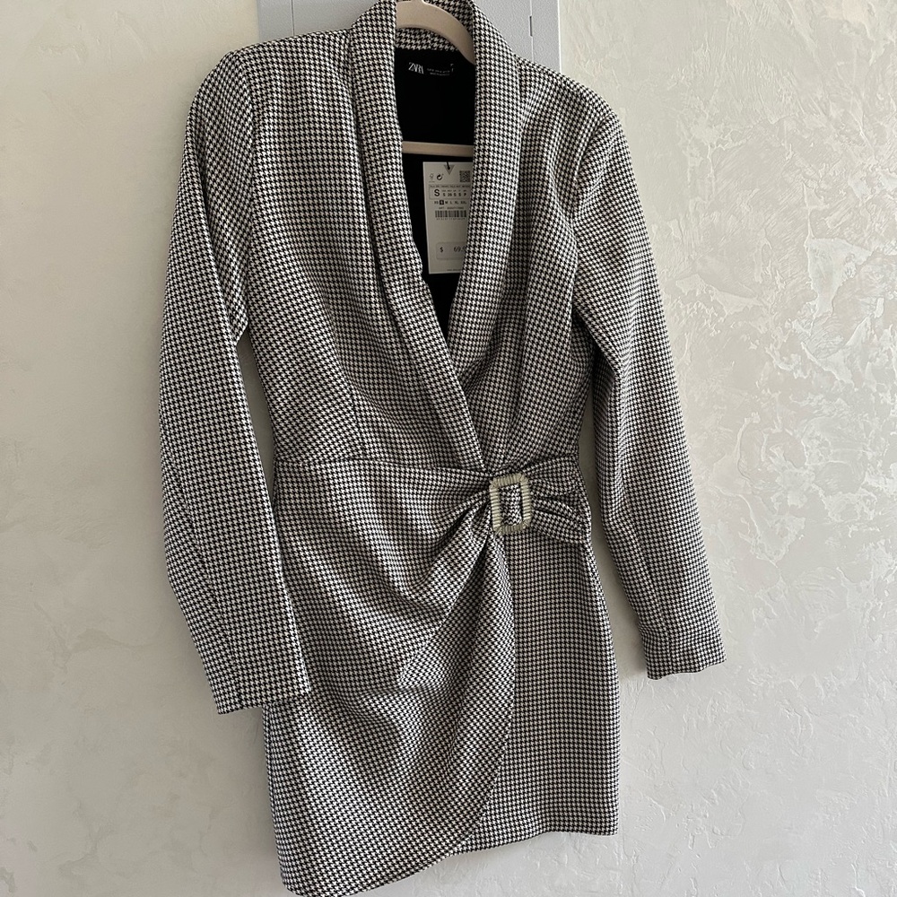 NEW Zara Monochrome Houndstooth Blazer